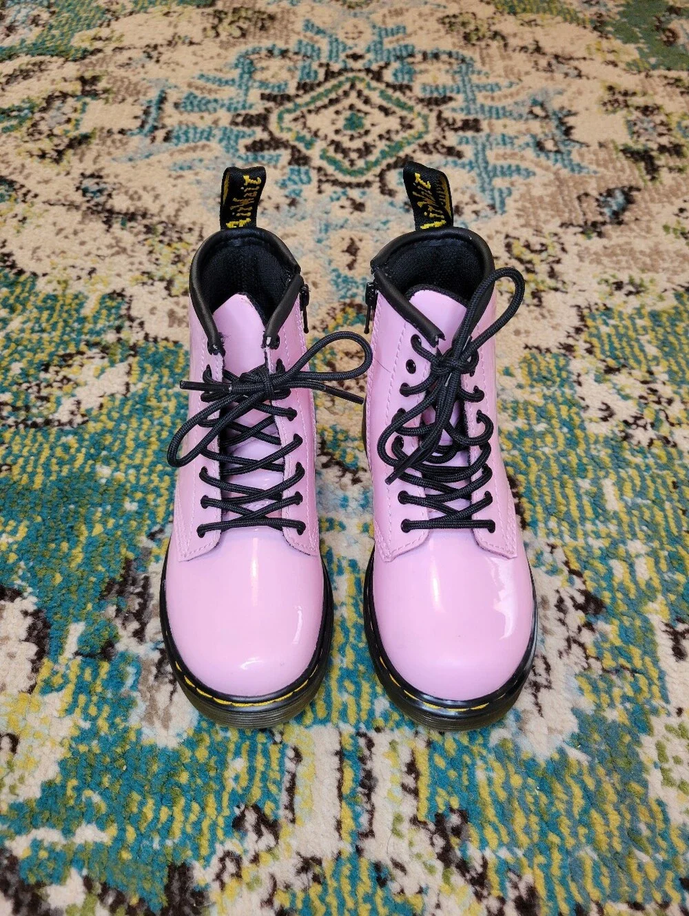 Dr. Martens Junior 1460 Pink Patent Leather Combat Boots, Size Kids 10